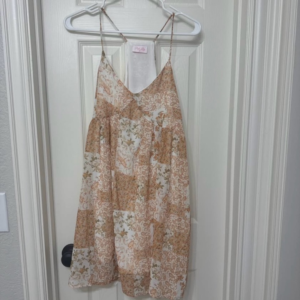 Pink Lily Tan and White Sleeveless Sundress